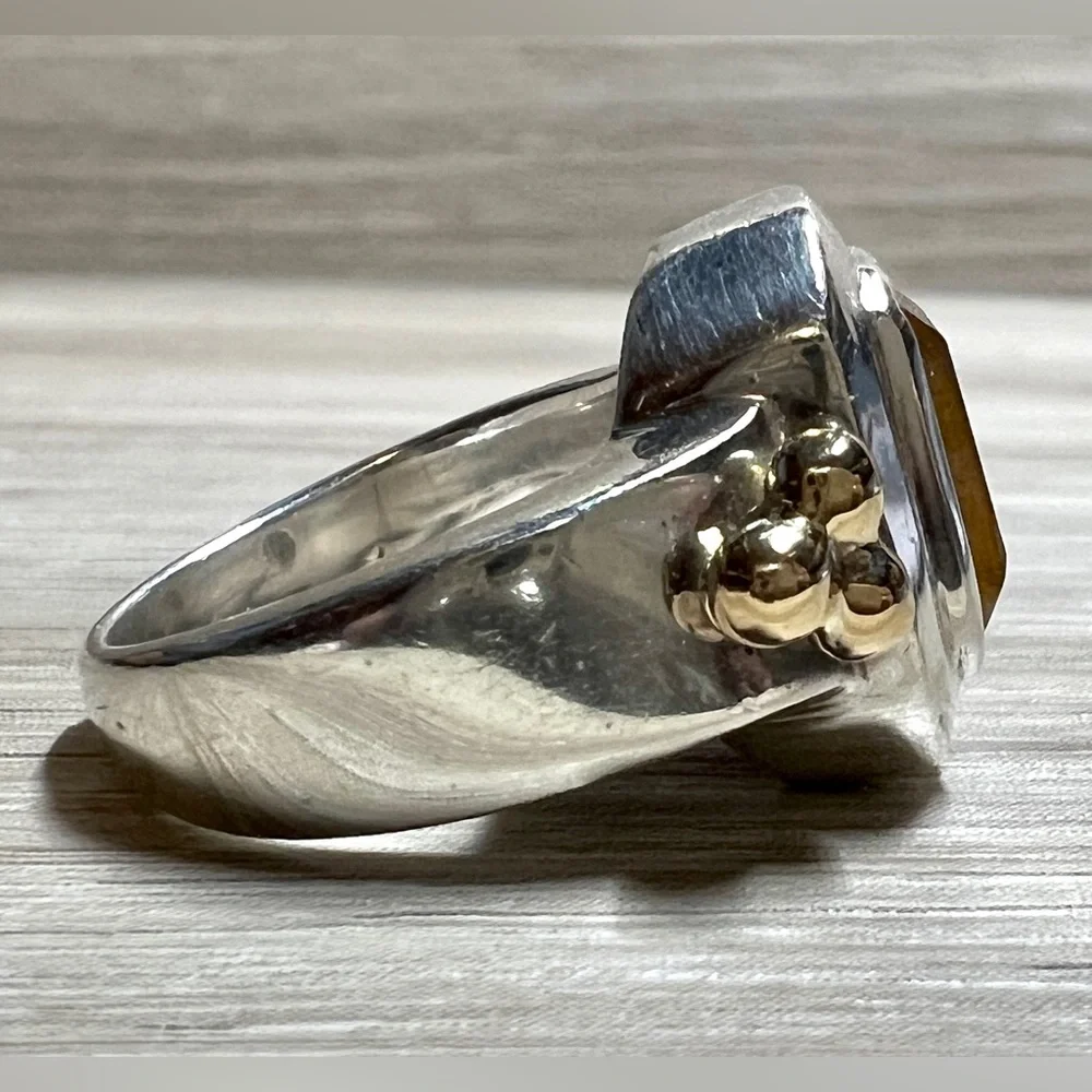 Vintage Designer Bayanihan Sterling Silver & 18K Gold Accented Citrine Ring - Picture 6 of 10